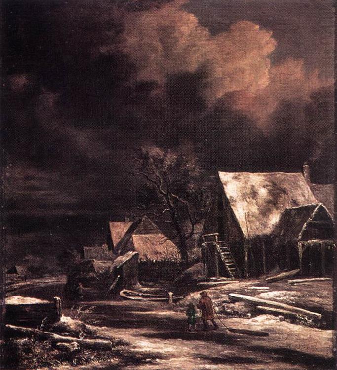 Jacob van Ruisdael Village at Winter at Moonlight china oil painting image